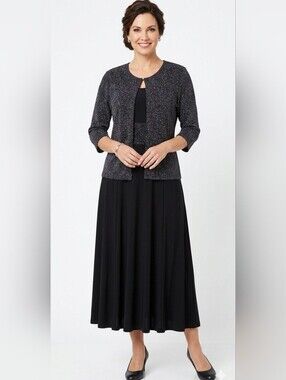 Perceptions Black Sleeveless Dress with Sparkling Matching Jacket Size 10 New